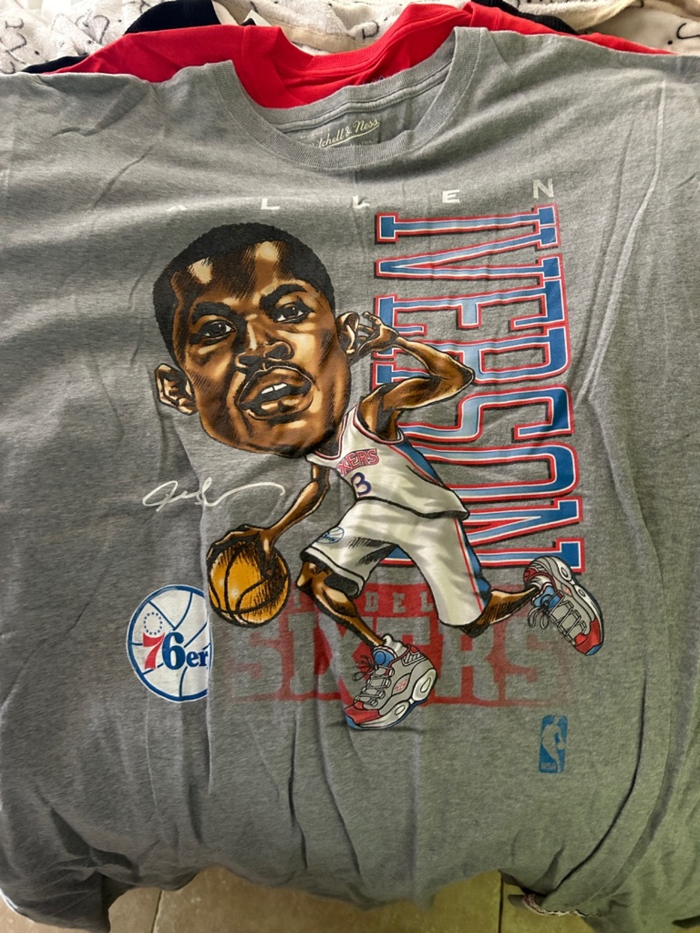 Mitchell & Ness Gray Allen Iverson Caricature Tee